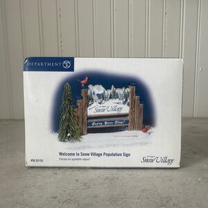 Dept 56 Welcome To Snow Village Population Sign EUC #55155 Town Road Accessory